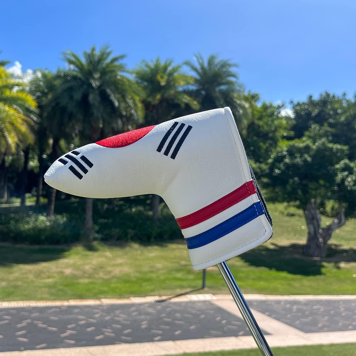 Montela Leather Golf Club Headcovers - White, South Korea Flag Pattern - Driver, Fairway Wood, Hybrid Covers for Titleist, Callaway, Taylormade