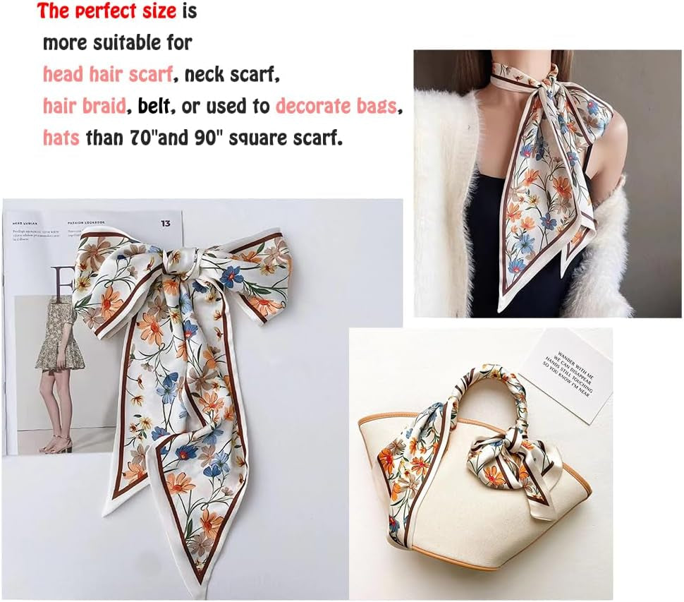 Livrerpi Silk Feeling Head Scarf Fashion Satin Hair Scarf Square Long Scarves for Women Gifts