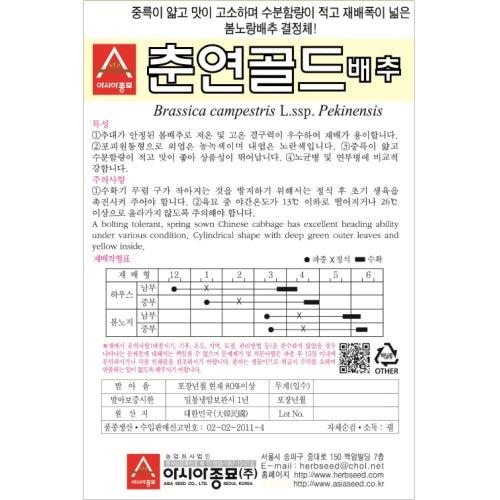 춘연골드 배추 씨앗 Hybrid Kimchi Cabbage Seeds