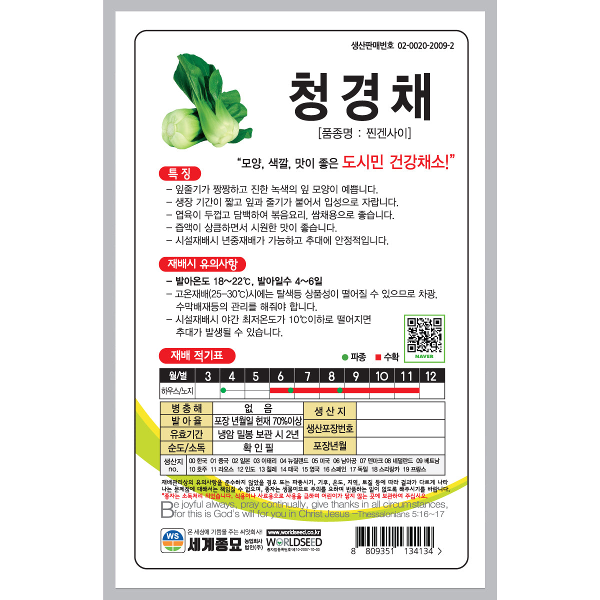 청경채 씨앗 Hybrid Bok Choy Seeds