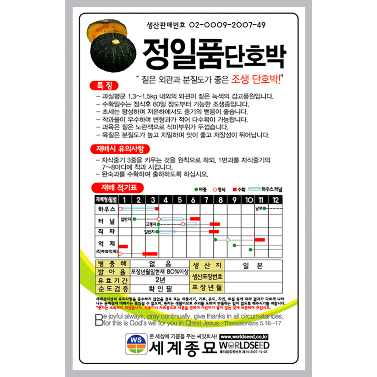 단호박 씨앗 Hybrid Squash Seeds