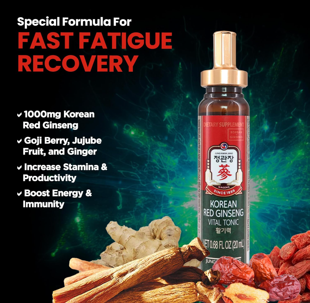 정관장 바이탈토닉 10병 Jungkwanjang Vital Tonic Korean Red Ginseng, Ginger, Fruit Blend Wellness Shots