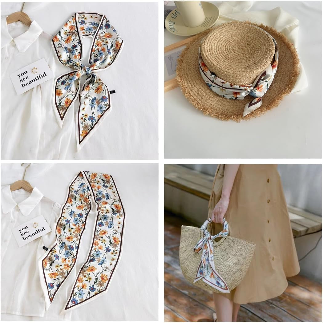 Livrerpi Silk Feeling Head Scarf Fashion Satin Hair Scarf Square Long Scarves for Women Gifts