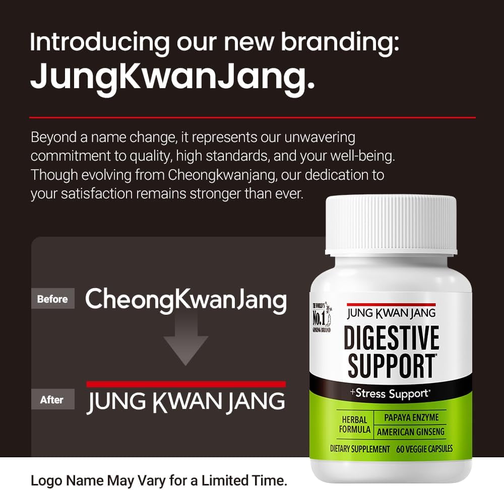 Jungkwanjang Digestive Wellness Support - Papain 400Mg, American Ginseng 143Mg, Bromelain 400Mg, Gut Health Supplement for Digestive Comfort and Nutrient Absorption, 60 Capsules for Men and Women