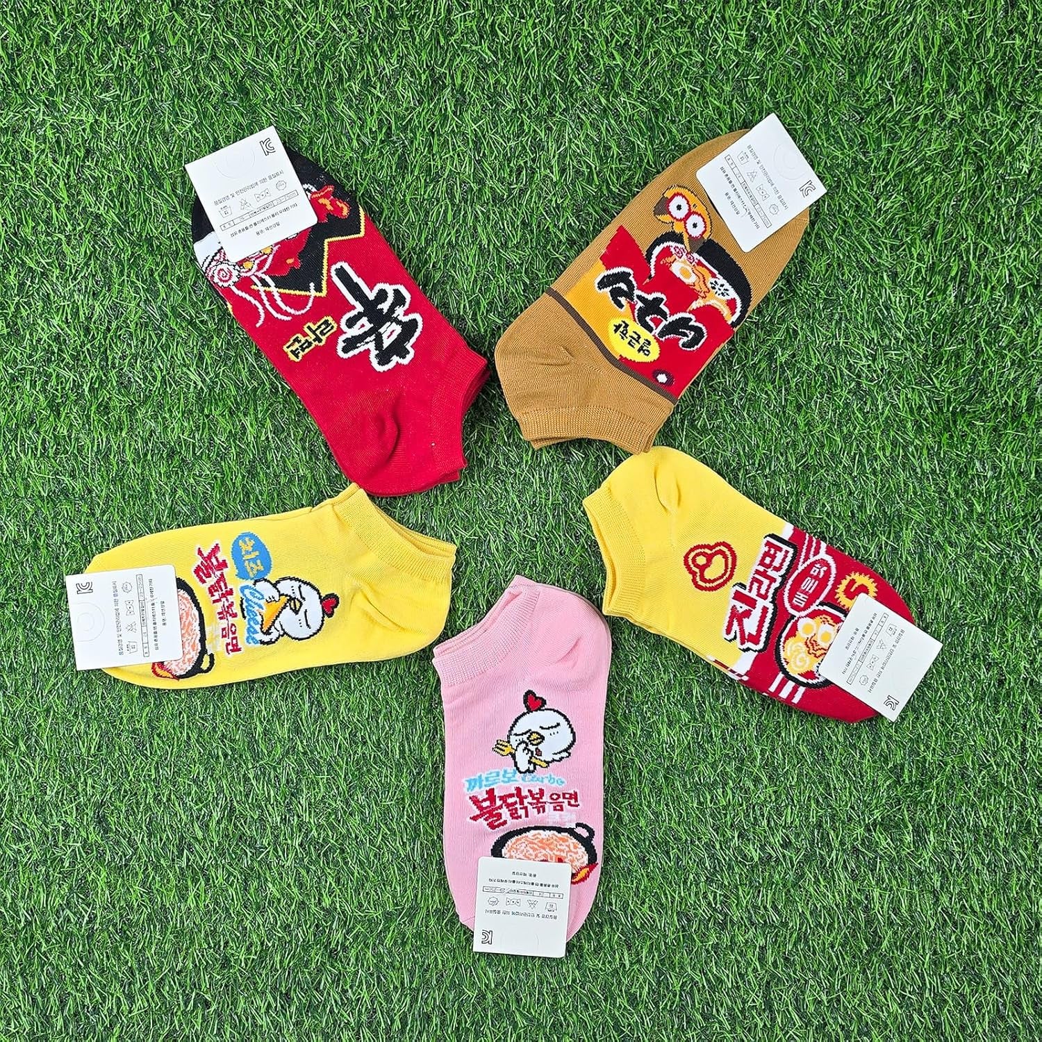 Jcube Korean Cute Socks for Women 5 Pairs - Funny Noodle and Cotton Art Painting Ramen Designs