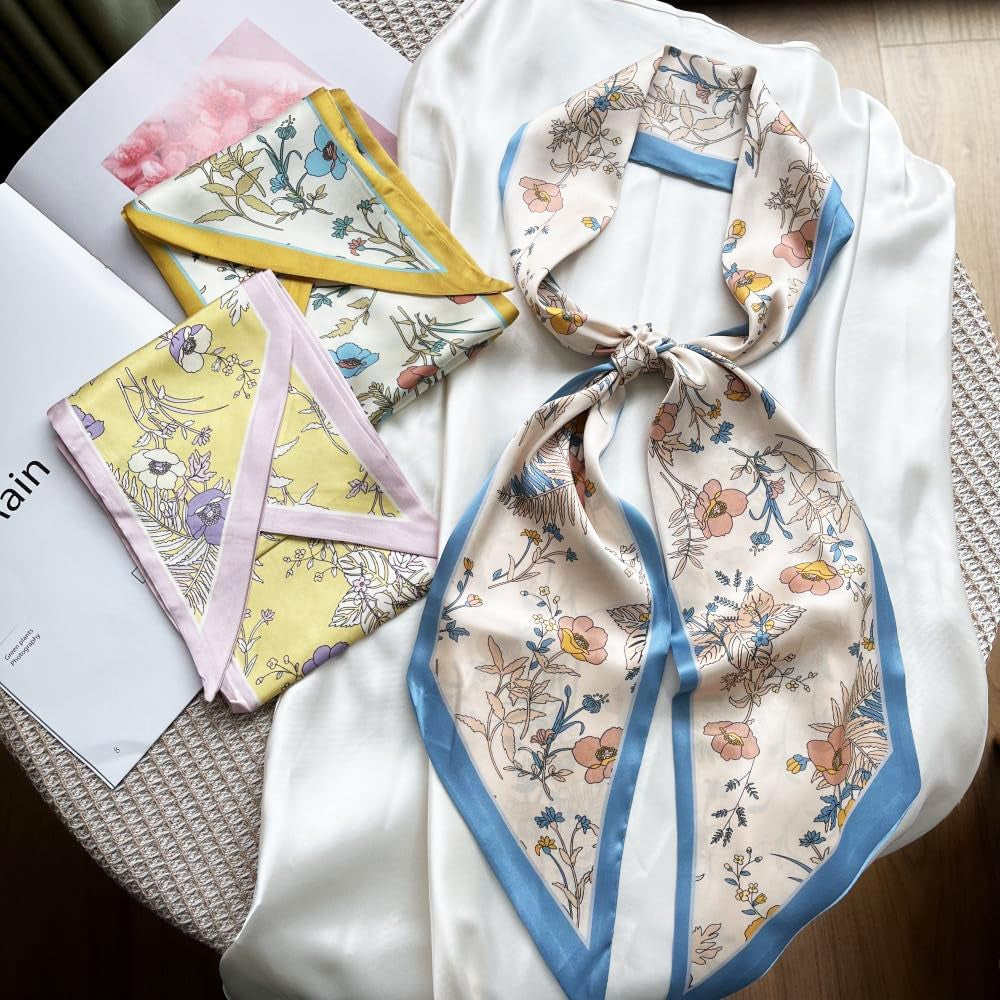 Silk Head Scarf for Hair Fashion Headwrap for Women Lightweight Neck Tie