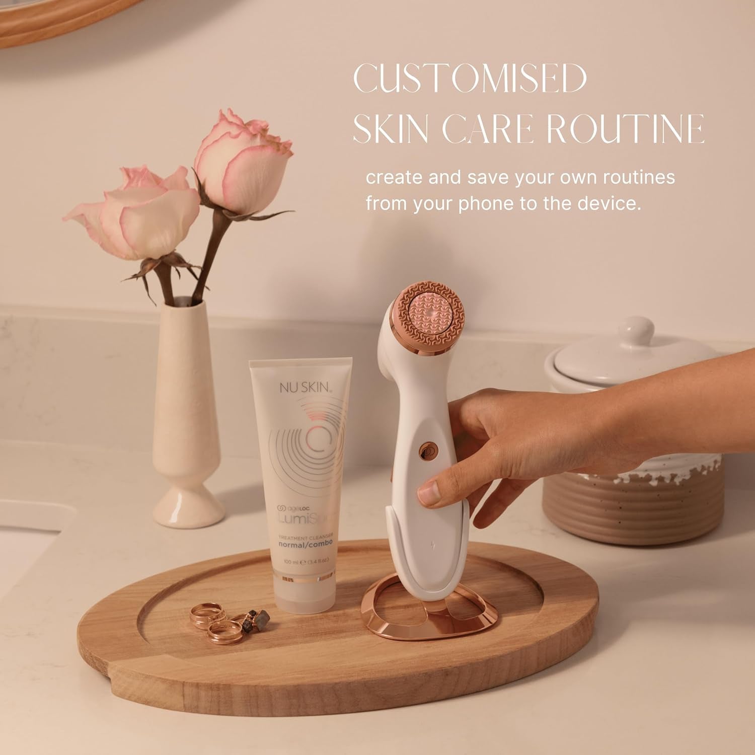 Nu Skin Ageloc Lumispa Io System | Smart Skincare System, Facial Cleansing Device | Morning and Night Facial Cleansing Device | Daily Skin Care, Glowing Skin | Two-Minute Routine (Rose Gold)