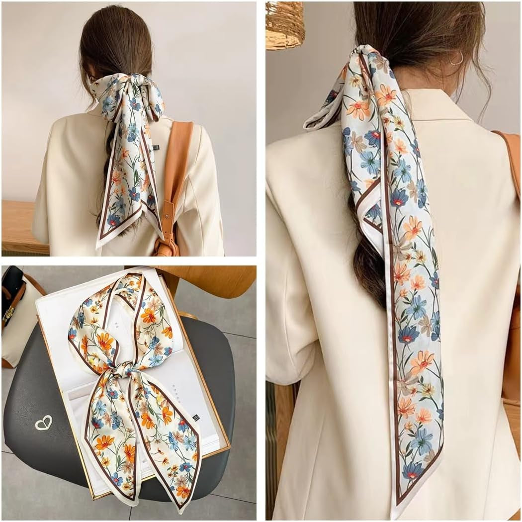 Livrerpi Silk Feeling Head Scarf Fashion Satin Hair Scarf Square Long Scarves for Women Gifts
