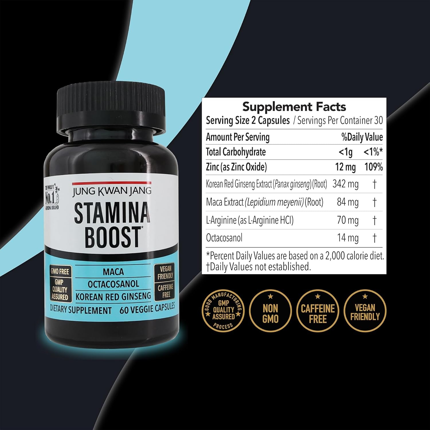 Jungkwanjang Men'S Stamina Boost with Korean Red Ginseng, Maca, and Octacosanol for Men'S Health and Energy Supplement, 60 Capsules