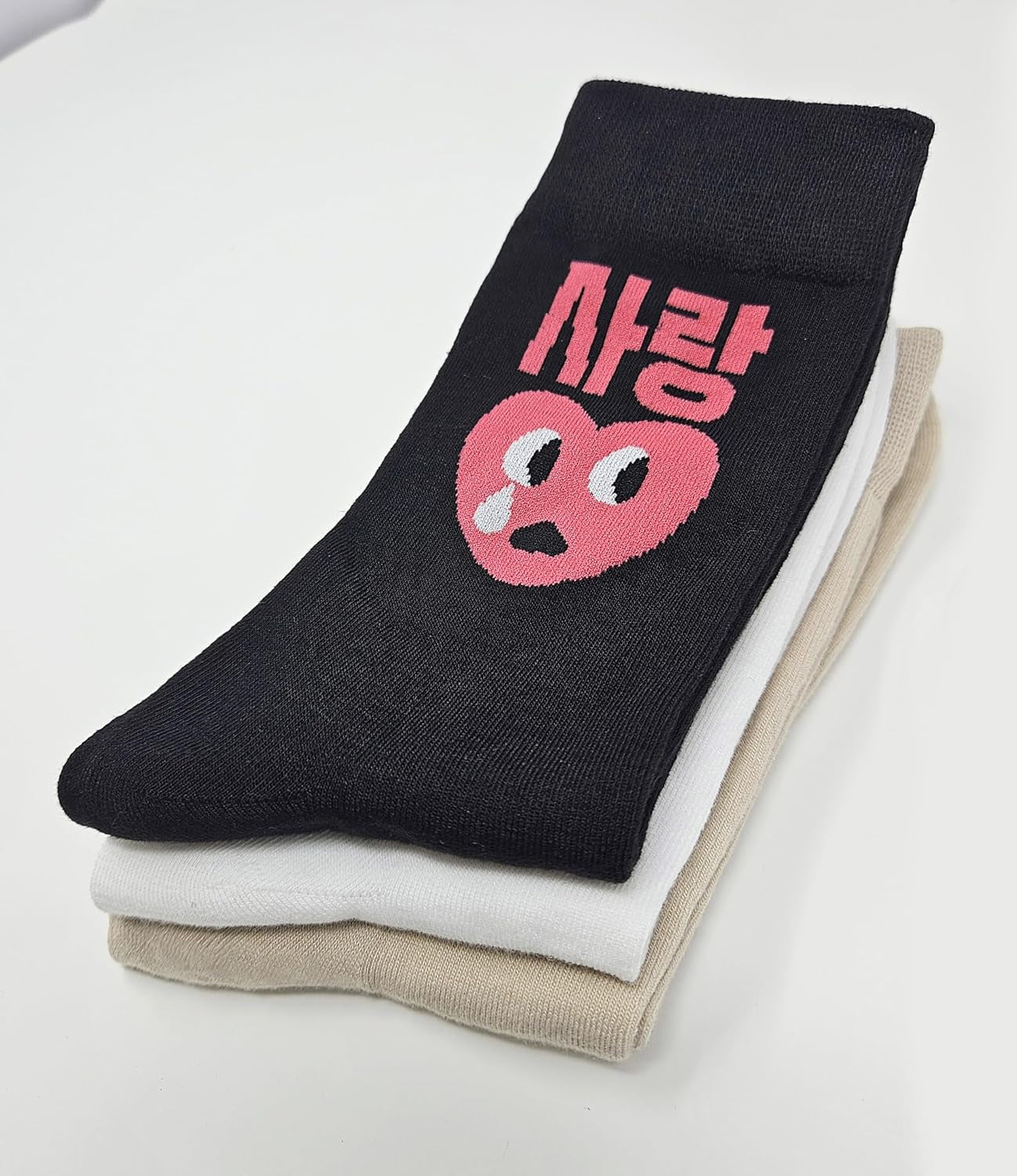 Meloday Funny K-Pop Korean Lingo Socks No Compression Soft Cotton 3 Pairs per Pack - Salty Face