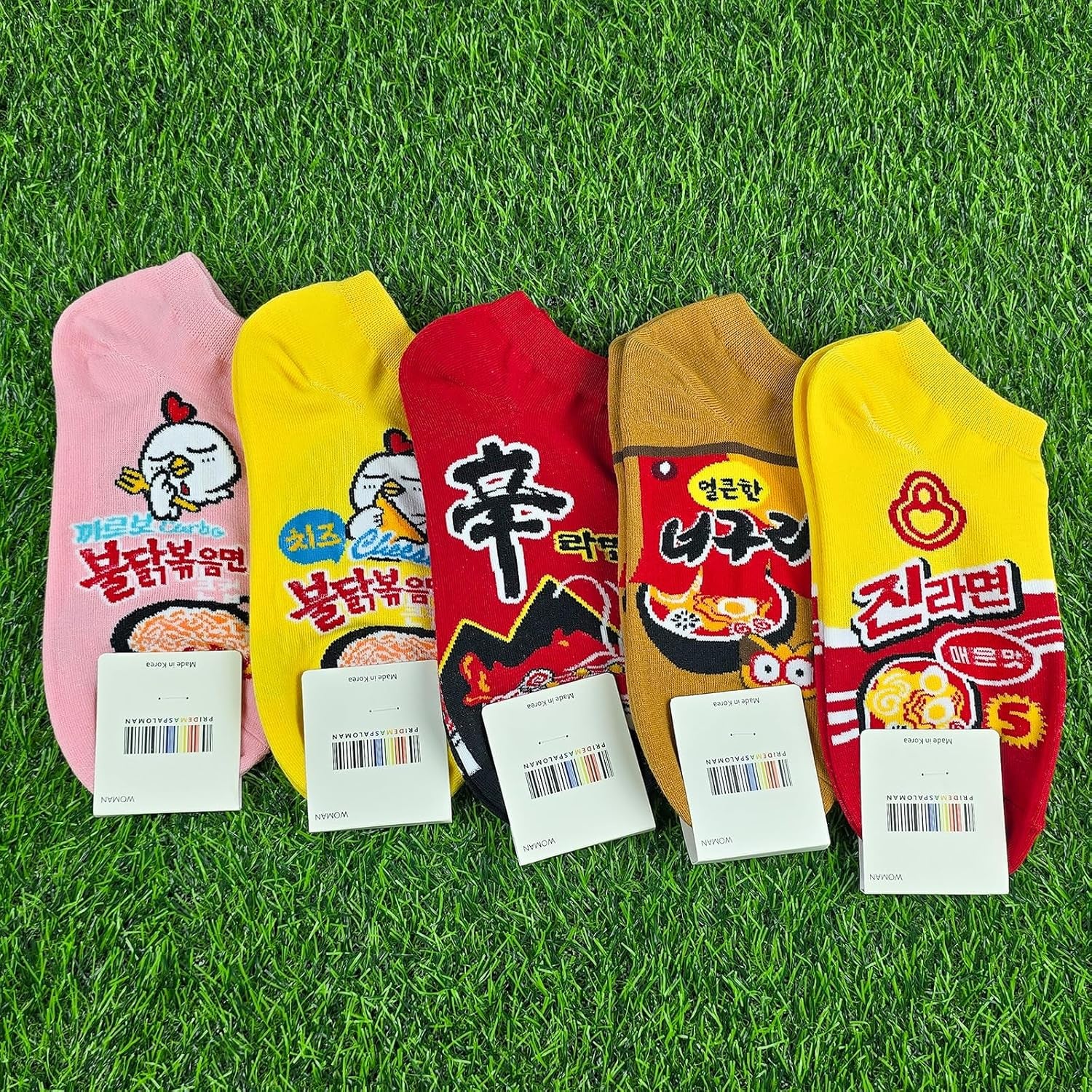 Jcube Korean Cute Socks for Women 5 Pairs - Funny Noodle and Cotton Art Painting Ramen Designs