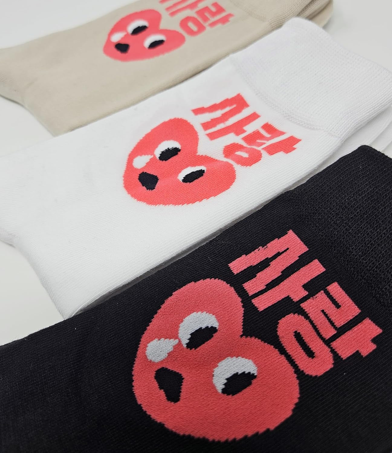 Meloday Funny K-Pop Korean Lingo Socks No Compression Soft Cotton 3 Pairs per Pack - Salty Face