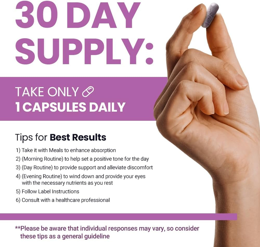 Eye Health Support with Bilberry (166Mg) and American Ginseng (143Mg) for Vision Care, Reduced Eye Strain, Cognitive Support, 30 Capsules for Men and Women