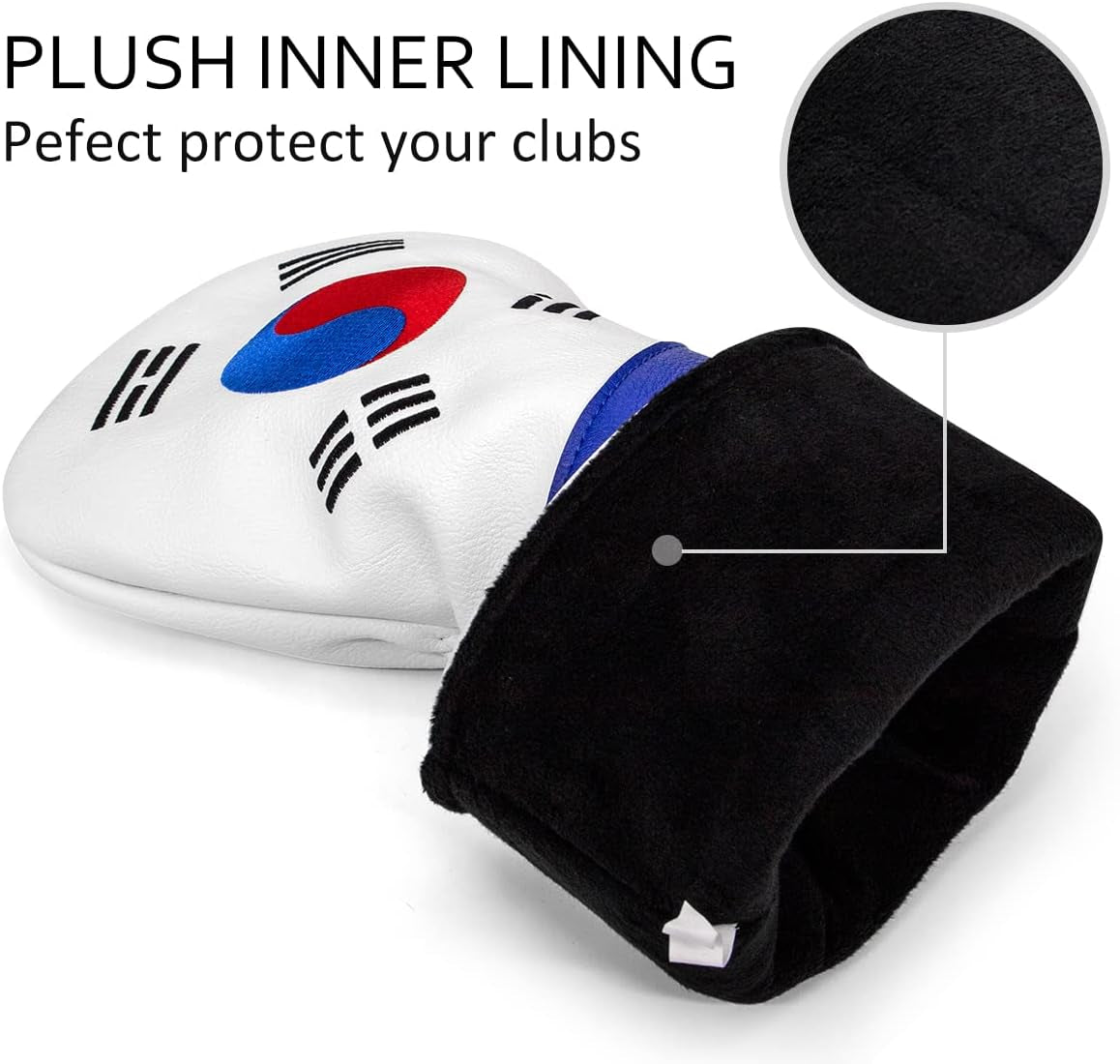 Montela Leather Golf Club Headcovers - White, South Korea Flag Pattern - Driver, Fairway Wood, Hybrid Covers for Titleist, Callaway, Taylormade