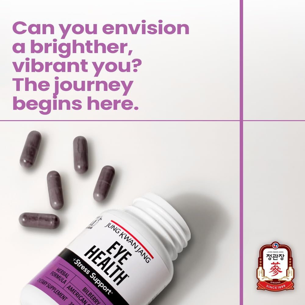 Eye Health Support with Bilberry (166Mg) and American Ginseng (143Mg) for Vision Care, Reduced Eye Strain, Cognitive Support, 30 Capsules for Men and Women