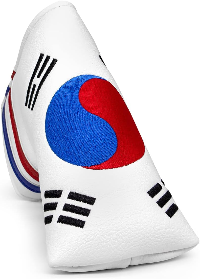 Montela Leather Golf Club Headcovers - White, South Korea Flag Pattern - Driver, Fairway Wood, Hybrid Covers for Titleist, Callaway, Taylormade