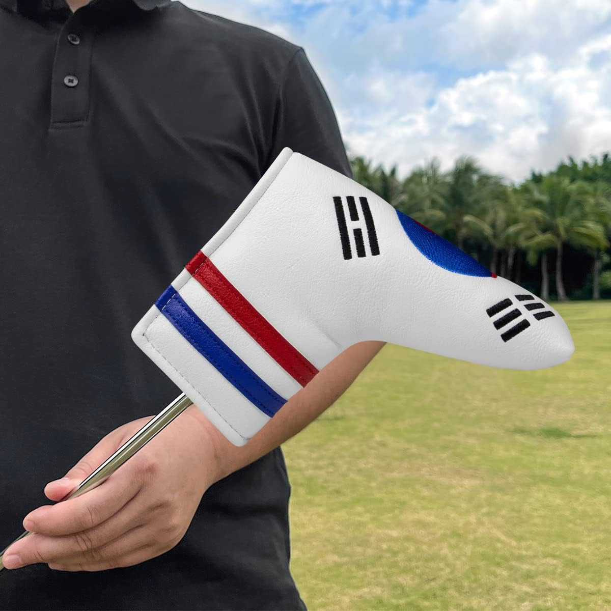 Montela Leather Golf Club Headcovers - White, South Korea Flag Pattern - Driver, Fairway Wood, Hybrid Covers for Titleist, Callaway, Taylormade
