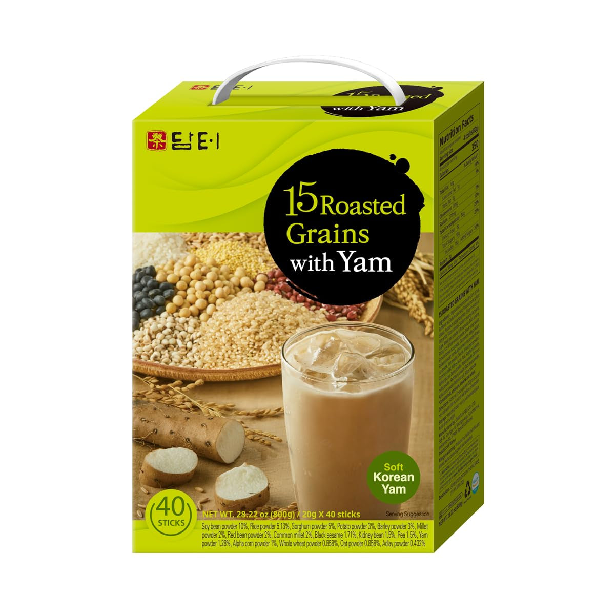 Damtuh Korean 15 Multi Mixed Roast Grain Powder Meal Replacement Shake – Healthy Breakfast Drink, Nutritious Grain Misugaru, 20G X 40 Sticks