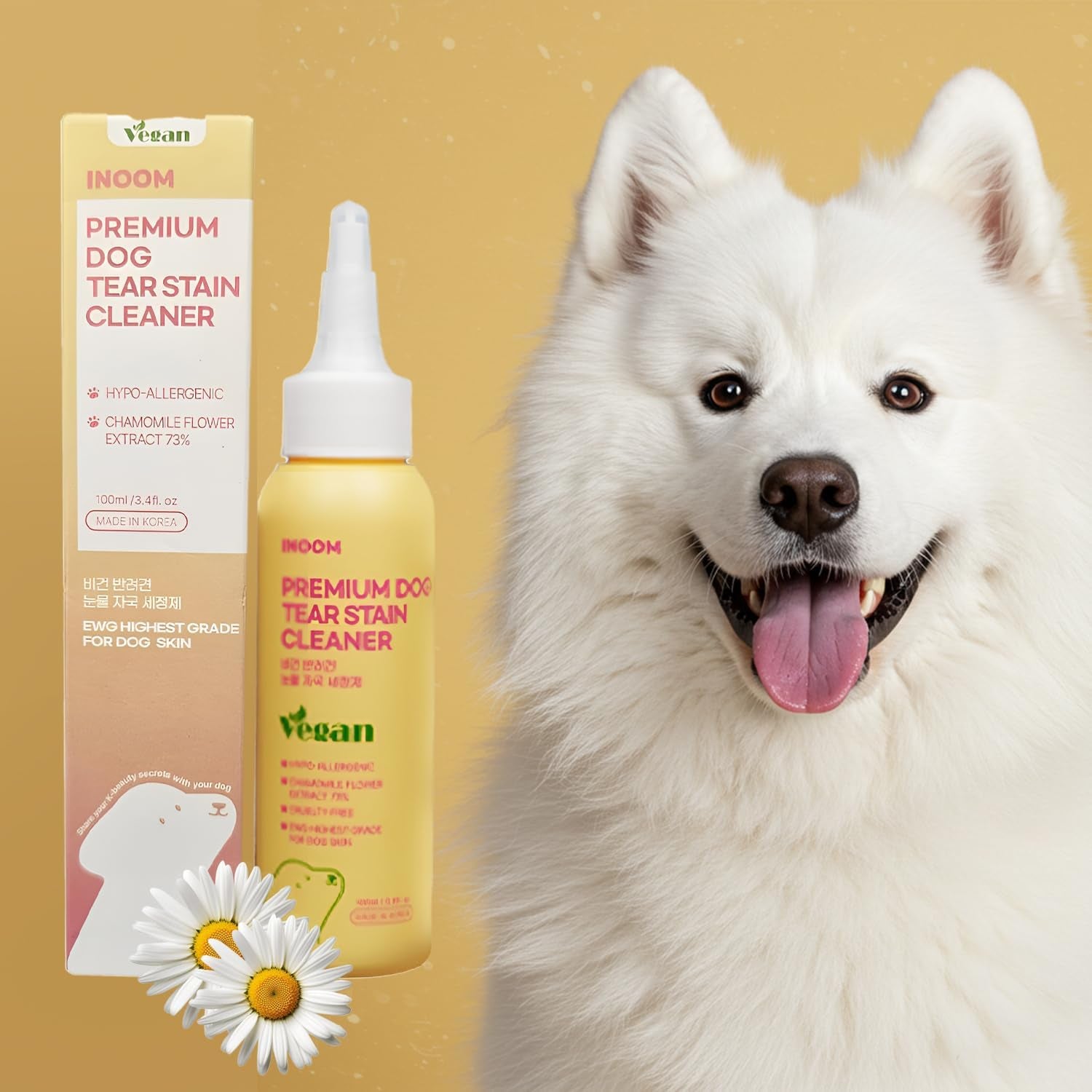 Korean Plant Based Vegan Dog Tear Stain Cleaner 100 Ml – Gentle & Effective Eye Stain Remover for Dogs – Non-Irritating Facial Cleanser, with Hyaluronic Acid, Cruelty-Free Pet Eye – Made in Korea