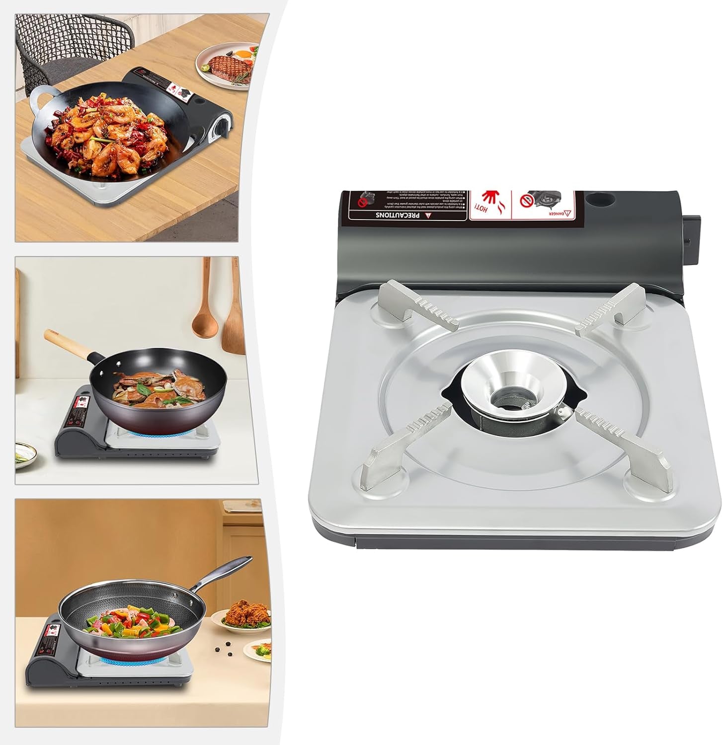 Butane Camping Stove, Portable Butane Burner, Single Burner Camp Stove with Carry Case for Emergencies, Outdoor Cooking, Gatherings, Backpacking, Safety Stop (Silver+Black)