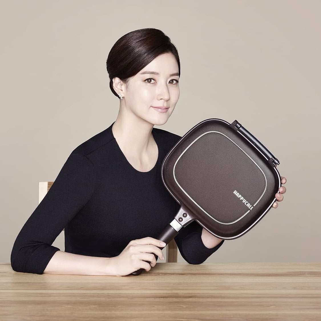 Happycall Titanium Nonstick Double Pan, Flip Pan, Square, Dishwasher Safe, Pfoa-Free, Brown