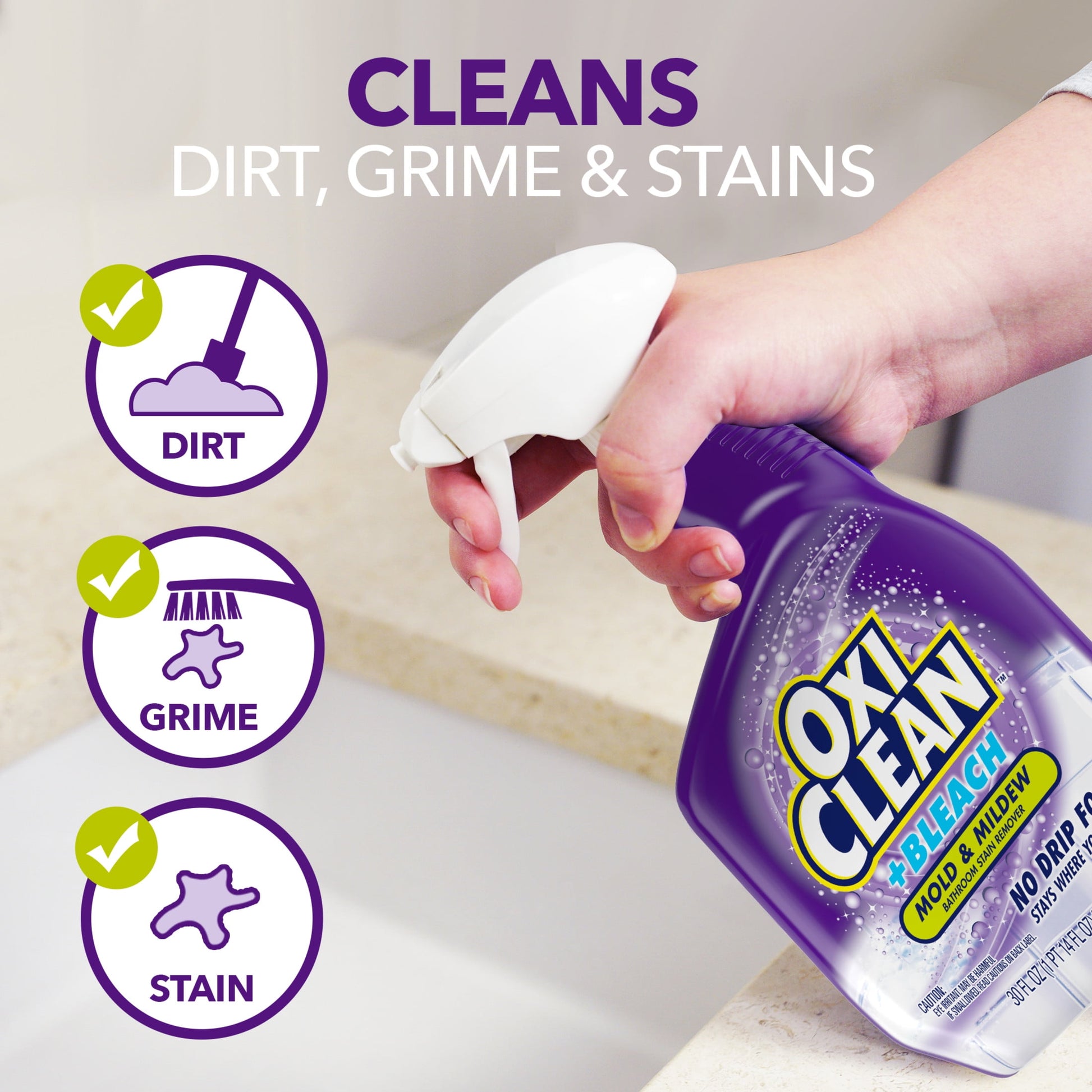 옥시크린 곰팡이얼룩 거품 제거제 Oxiclean plus Bleach, No Drip Foam, Mold & Mildew Bathroom Stain Remover, 30 Oz