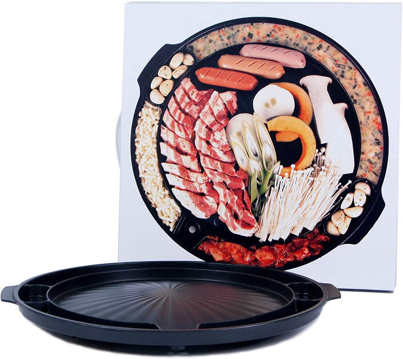 COOKKING - Master Grill Pan, Korean Traditional BBQ Grill Pan - Stovetop Nonstick Indoor/Outdoor Smokeless BBQ Cast Aluminum Grill Pan