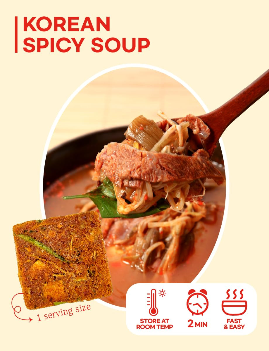 Korean Frozen Dried Multi-Pack Soup (Seaweed Soup 10G × 6Ea) + (Korean Spicy Soup 10G × 6Ea) Easy Cooking Individual Packaging 한국 전통 국, 미역국, 육개장