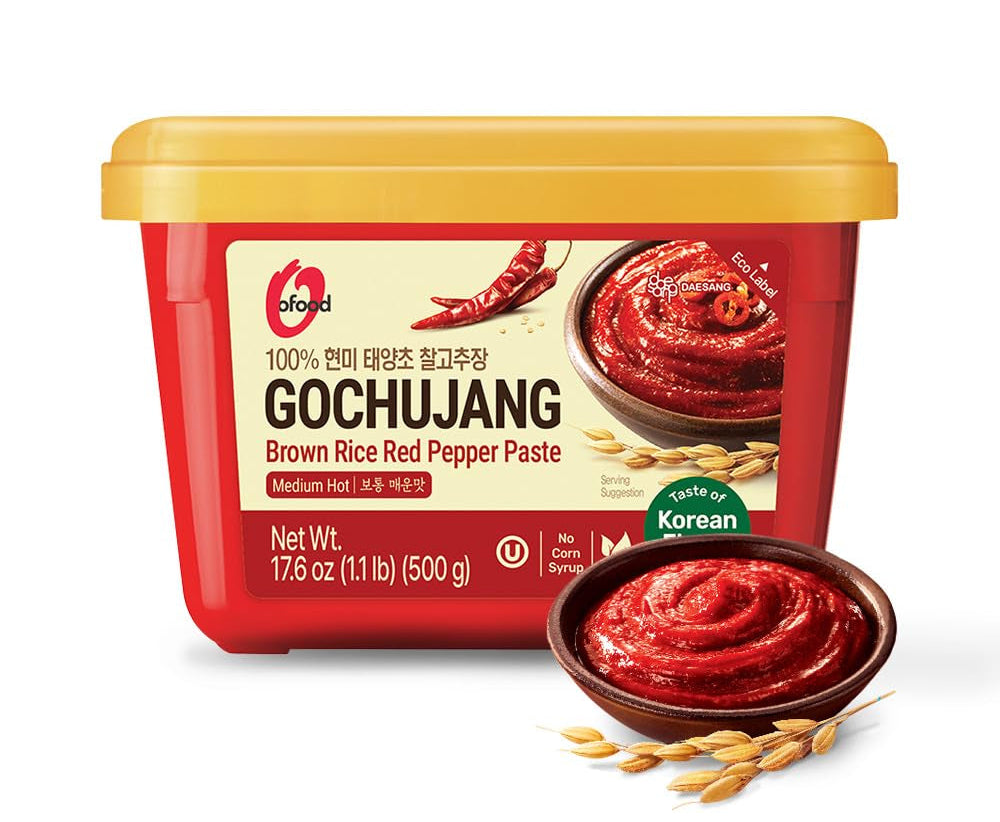 O’Food Gochujang – Authentic Korean Red Chili Paste [Medium | 1.1 Lb (500G) ] Spicy & Sweet Savory Traditional Fermented Sauce | Gluten-Free | 100% Brown Rice | No Corn Syrup | Great for Bibimbap, Marinades, Stews & BBQ