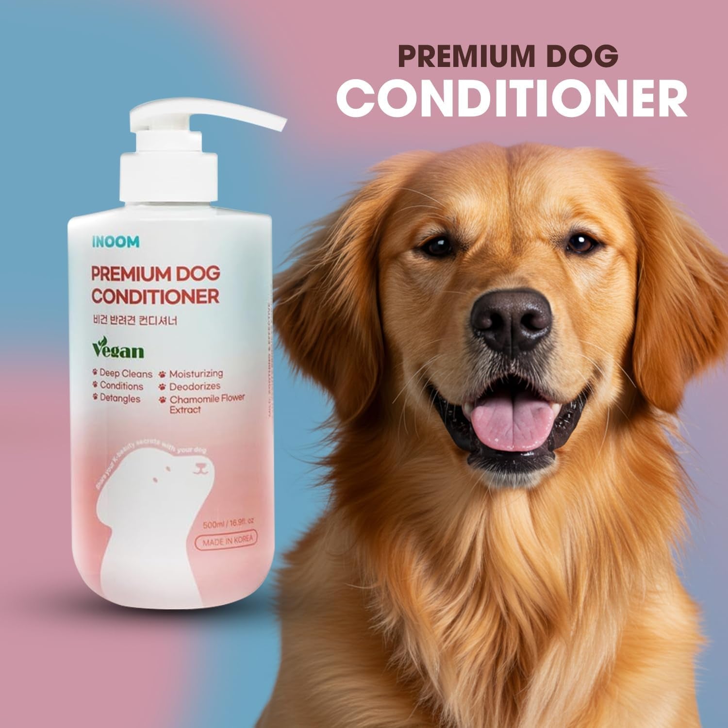 Korean Vegan Dog Conditioner 500Ml – Natural Ingredients Conditioner for Puppy to Adult Dogs Moisturizing for Sensitive Skin & Ultra Softness, Shiny, Strong & Long-Lasting Scent – Made in Korea