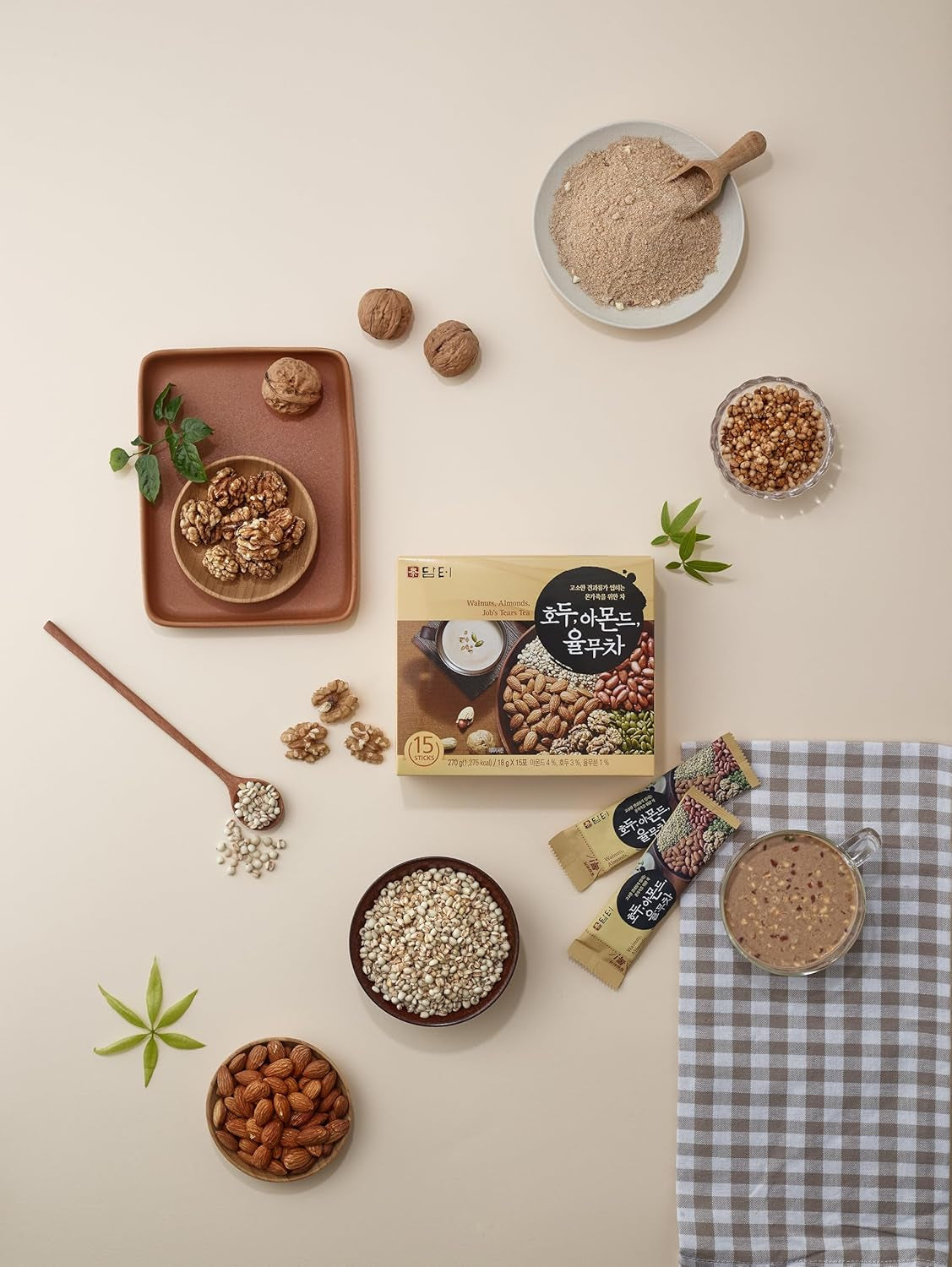 Damtuh Korean Walnut Almond Adlay (Job'S Tear) Powder Meal Replacement Shake – Nutty Breakfast Drink, Misugaru, 18G X 50 Sticks