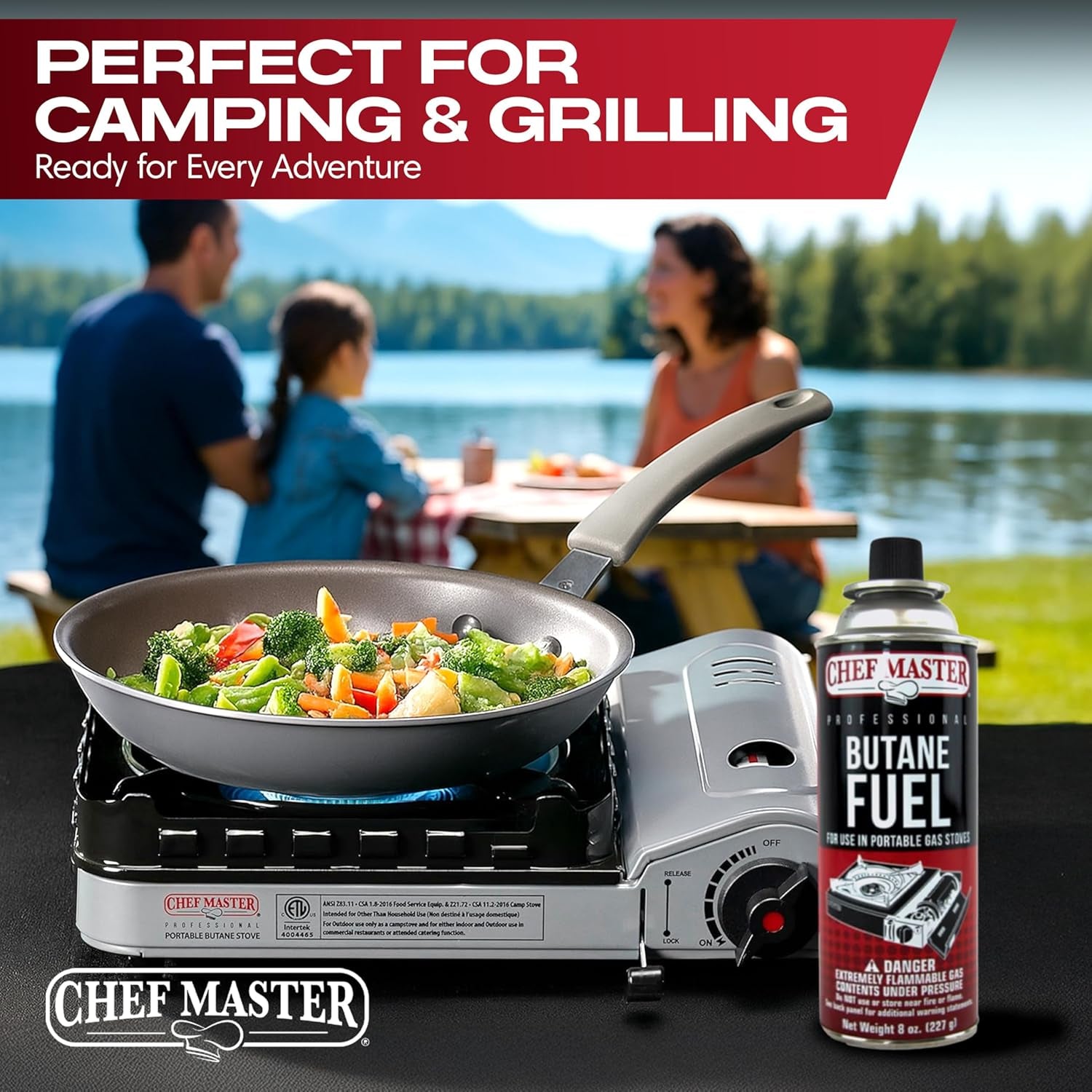 Chef Master 4X 8Oz Butane Fuel Canister - Butane Refill for Kitchen Torch & Camp Stove - Gas Canister for Picnics, Outdoor Cooking, Grilling - Camping Stove, Torch Fuel Camping Essentials - 90340