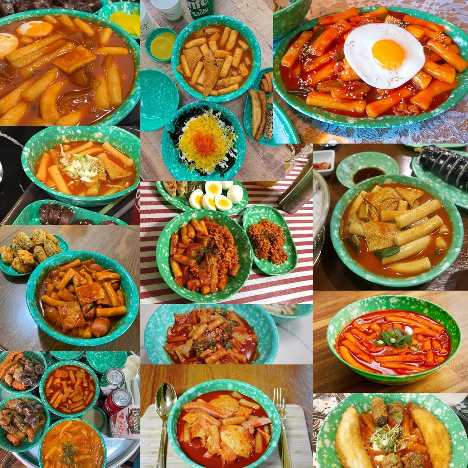 Traditional Korean Snack Tteokbokki Rice Cakes Ramen Melamine Bowls Set of 2, 32Oz 8-Inch