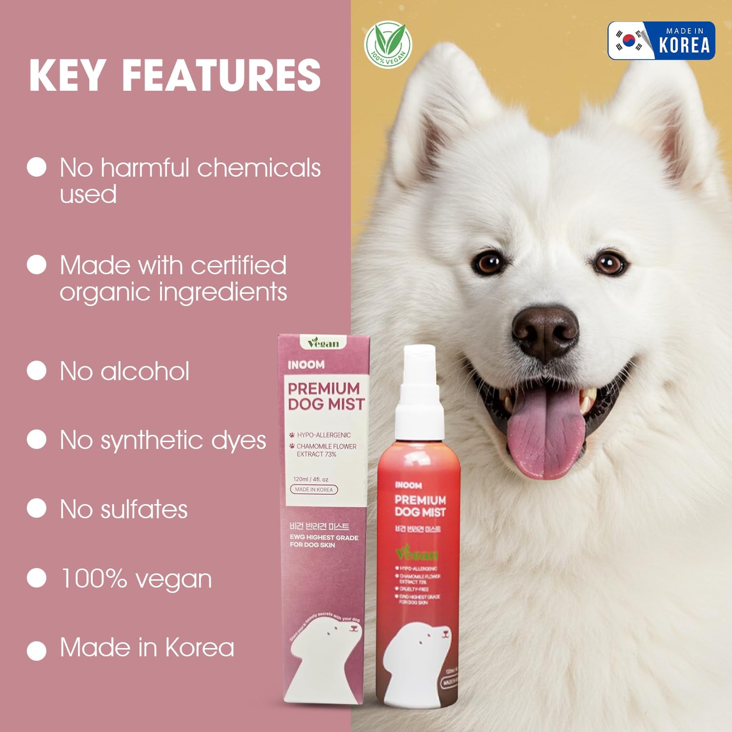 KOREAN Plant Based Dog Mist 120Ml - Double Layer Mist, Cologne Spray - Protects against Air Pollutants Hydrates & Moisturizes - Body Spray Odor Eliminator for Puppy to Adult Dogs - Made in Korea