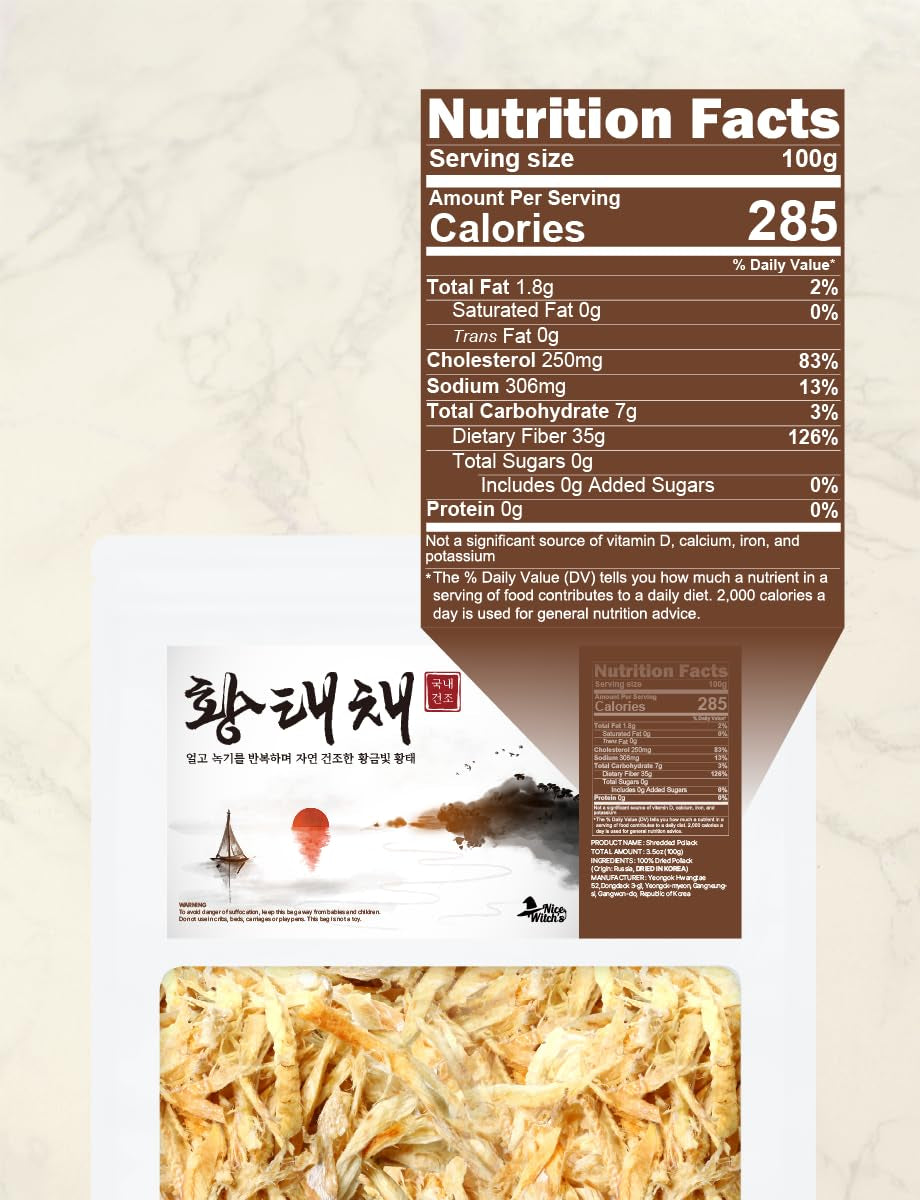 NICE WITCH'S Dried Pollack Shredded 100G / 3.5Oz - Naturally Processed Seafood in Korea 국내건조 황태채