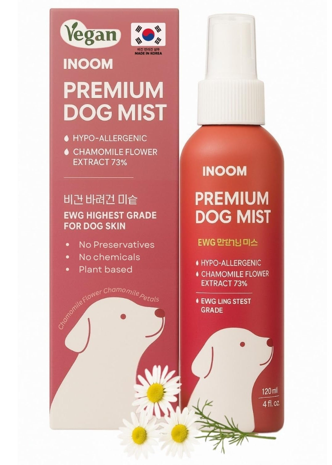 KOREAN Plant Based Dog Mist 120Ml - Double Layer Mist, Cologne Spray - Protects against Air Pollutants Hydrates & Moisturizes - Body Spray Odor Eliminator for Puppy to Adult Dogs - Made in Korea