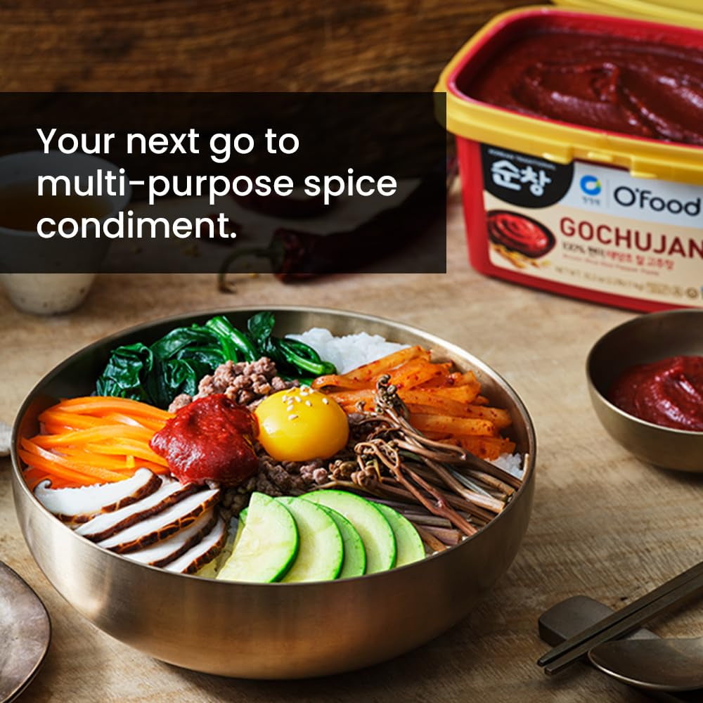 O’Food Gochujang – Authentic Korean Red Chili Paste [Medium | 1.1 Lb (500G) ] Spicy & Sweet Savory Traditional Fermented Sauce | Gluten-Free | 100% Brown Rice | No Corn Syrup | Great for Bibimbap, Marinades, Stews & BBQ