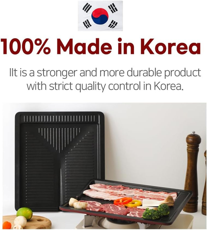 Square BBQ Grill Pan Korean Style, 5 Layer Titanium Nonstick Coating, Smokeless, Cast Aluminum, Only for Gas Stove