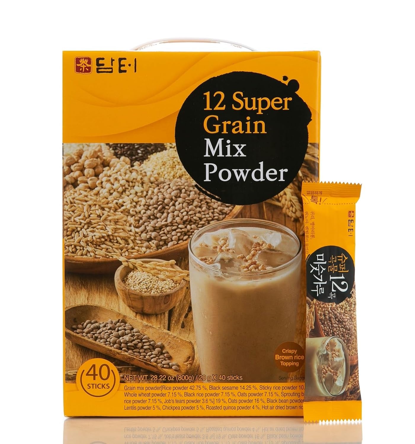 Damtuh Misugaru – Korean 12 Super Grain Mix Powder, Traditional Multigrain Meal Replacement Shake, Nutritious Korean Mixed Grain Powder Drink, 20G X 40 Sticks