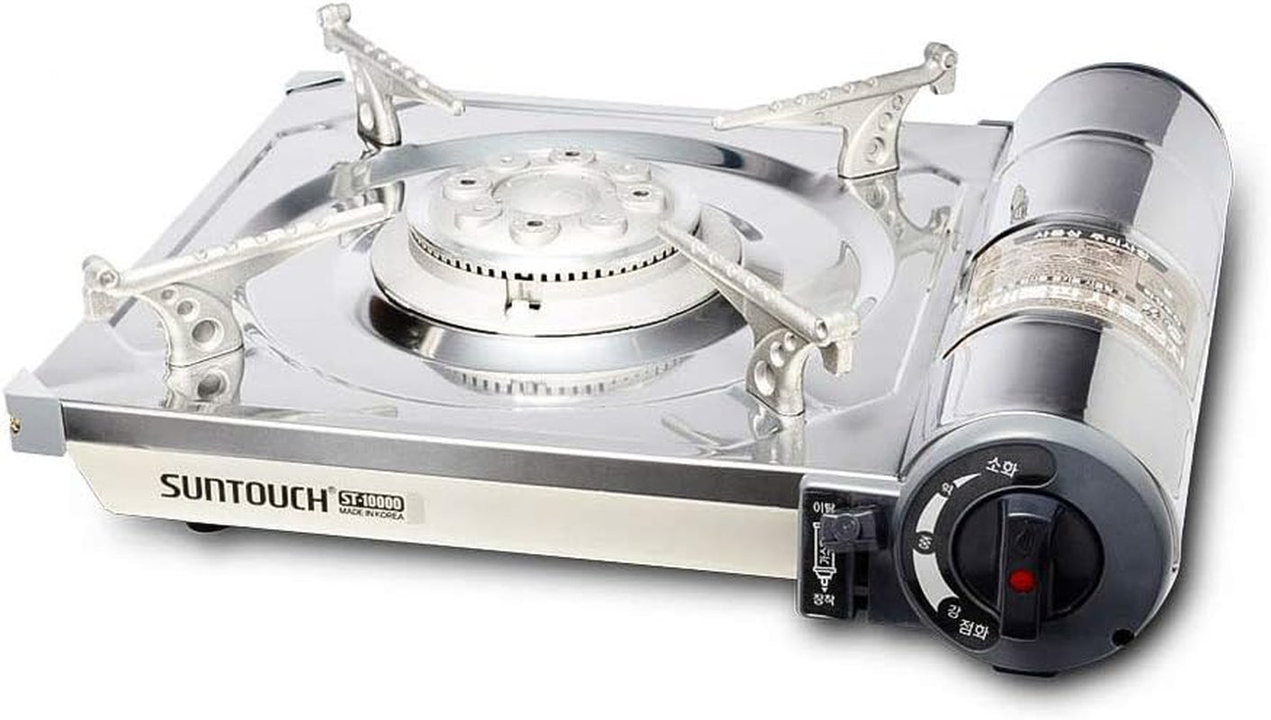 SUNTOUCH Portable Camping Stove – Butane Gas Burner, Auto Safety Shutoff, Stainless Steel – Includes Hard Carrying Case (Full Size)