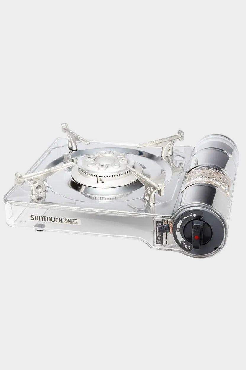 SUNTOUCH Portable Camping Stove – Butane Gas Burner, Auto Safety Shutoff, Stainless Steel – Includes Hard Carrying Case (Full Size)