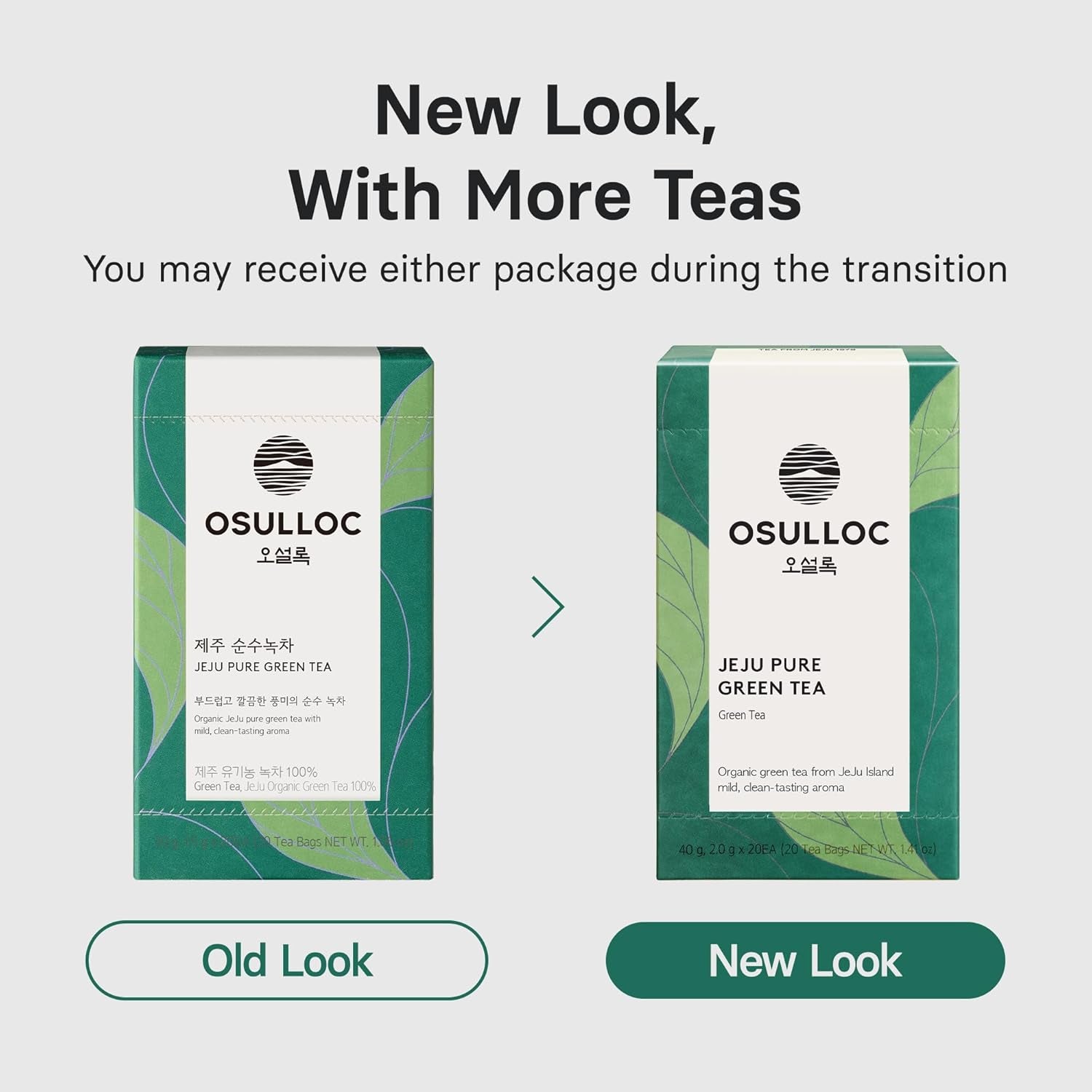OSULLOC Pure Green Tea (Mild, Clean Tasting Aroma), USDA Organic, Premium Blended Tea from Jeju, Tea Bag Series 20 Count