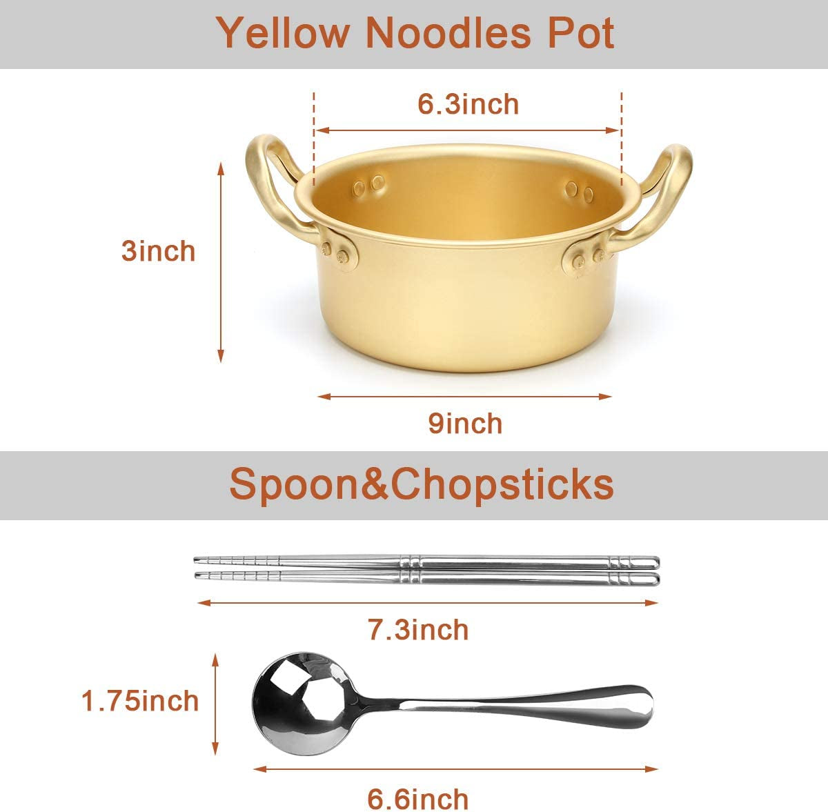 Korean Ramen Cooking Pot, AHIER Korean Ramen Noodle Pot with Lid, Spoon and Chopsticks (1Pair), Fast Heating for Kitchen Cookware (Double Handle) (6.3In)