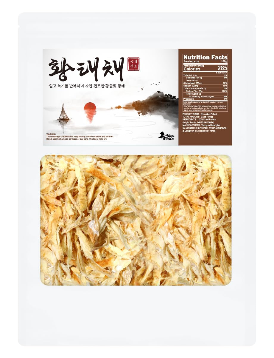 NICE WITCH'S Dried Pollack Shredded 100G / 3.5Oz - Naturally Processed Seafood in Korea 국내건조 황태채
