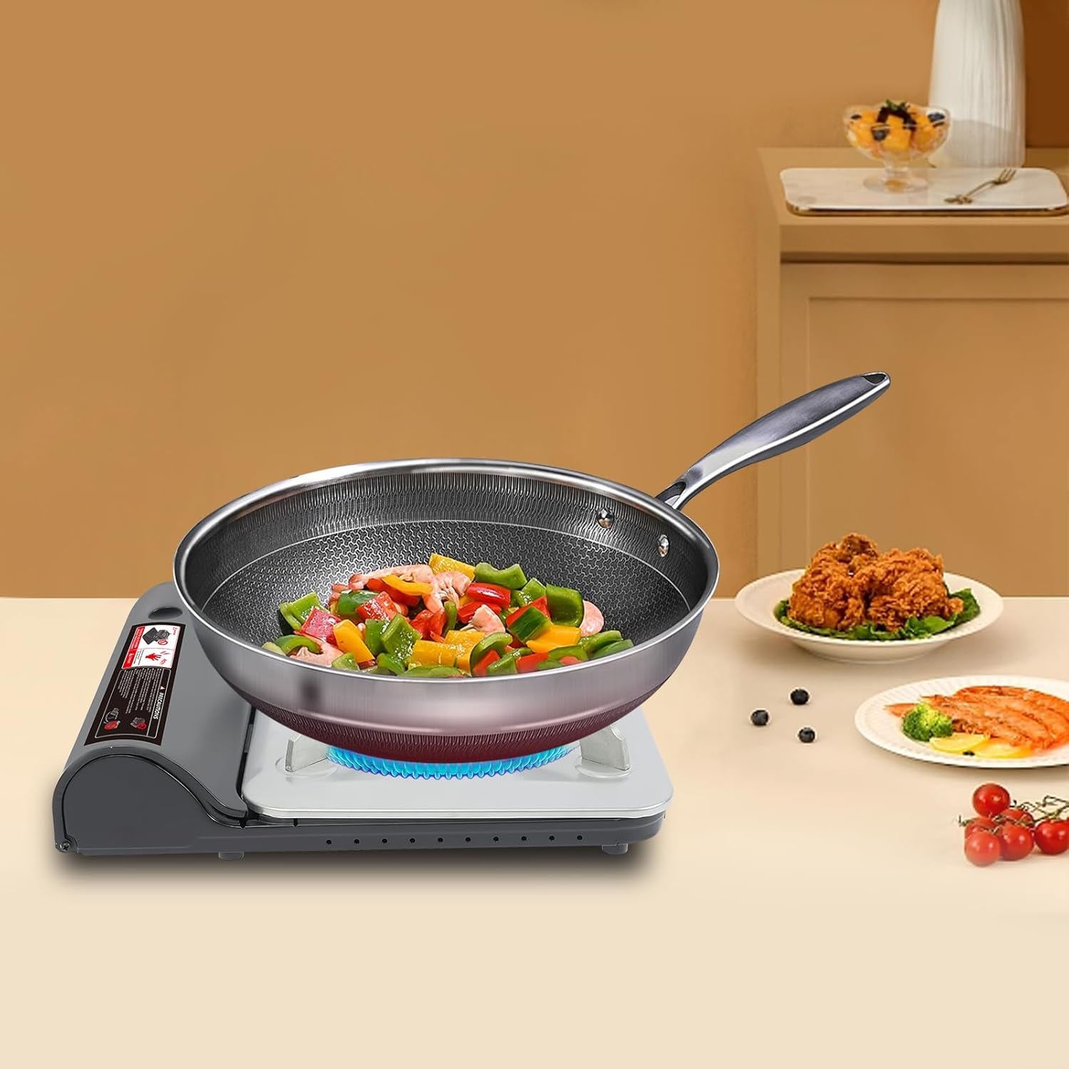 Butane Camping Stove, Portable Butane Burner, Single Burner Camp Stove with Carry Case for Emergencies, Outdoor Cooking, Gatherings, Backpacking, Safety Stop (Silver+Black)