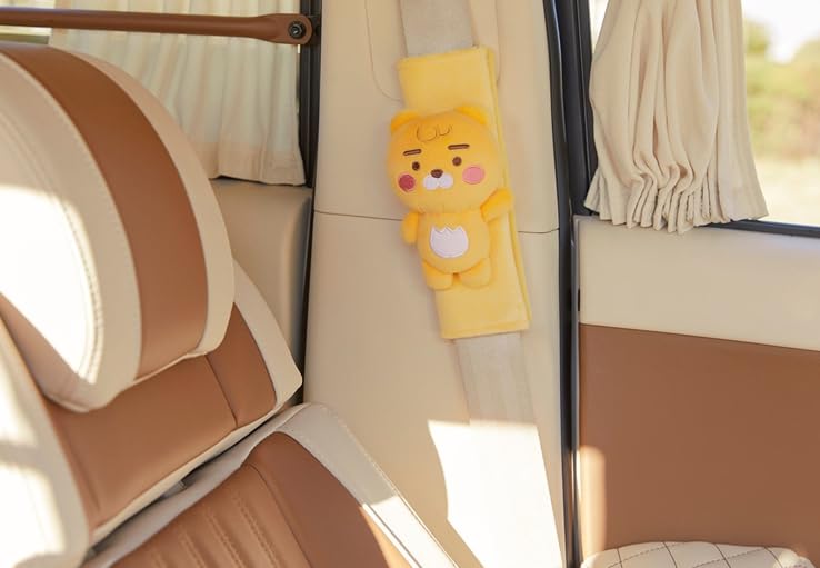 KAKA0 Official Cute Seat Belt Shoulder Pad – Ryan, Apeach, Choonsik & Jordy Car Seat Belt Cover for Comfort & Protection (Ryan Plush Cover)