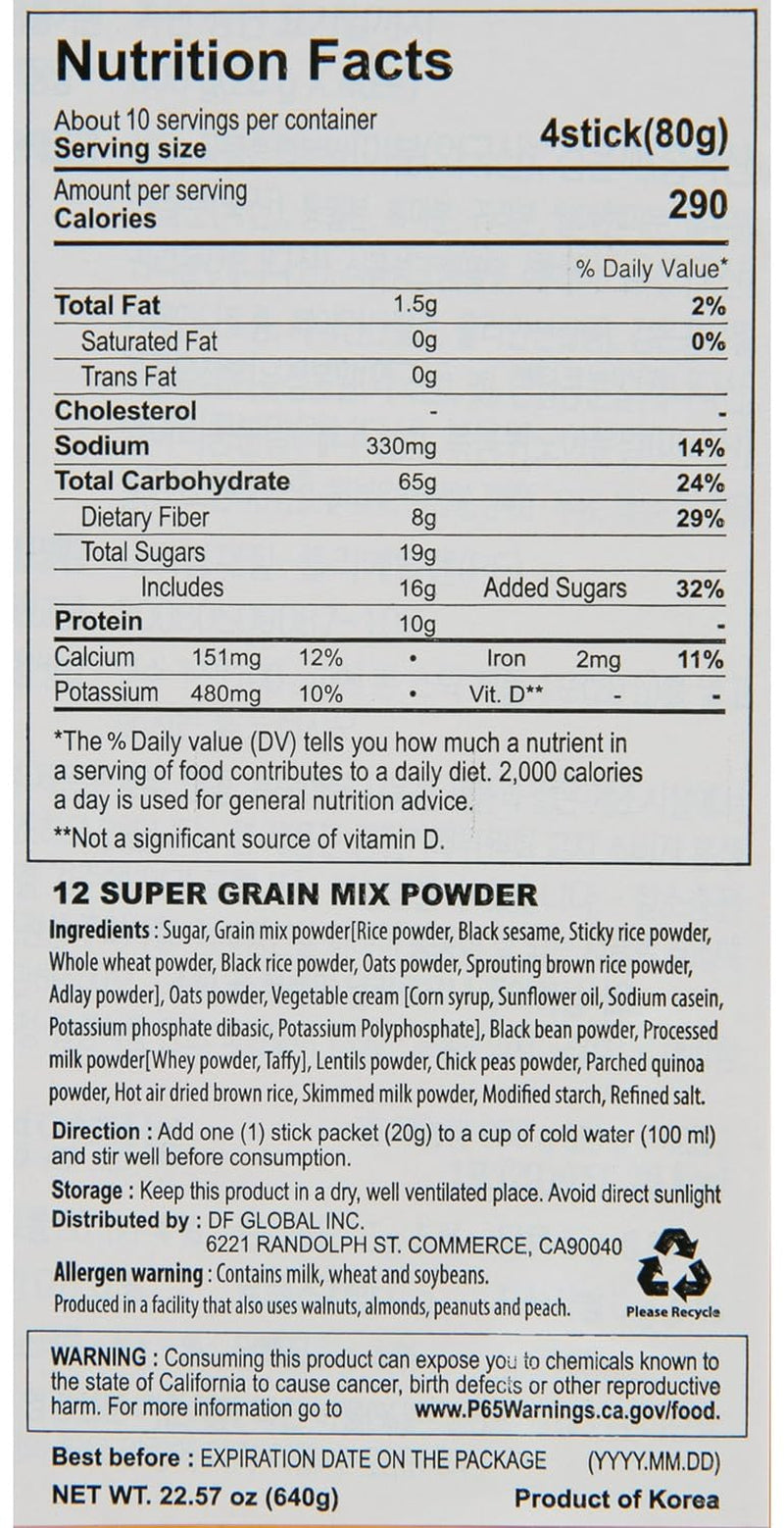 Damtuh Misugaru – Korean 12 Super Grain Mix Powder, Traditional Multigrain Meal Replacement Shake, Nutritious Korean Mixed Grain Powder Drink, 20G X 40 Sticks