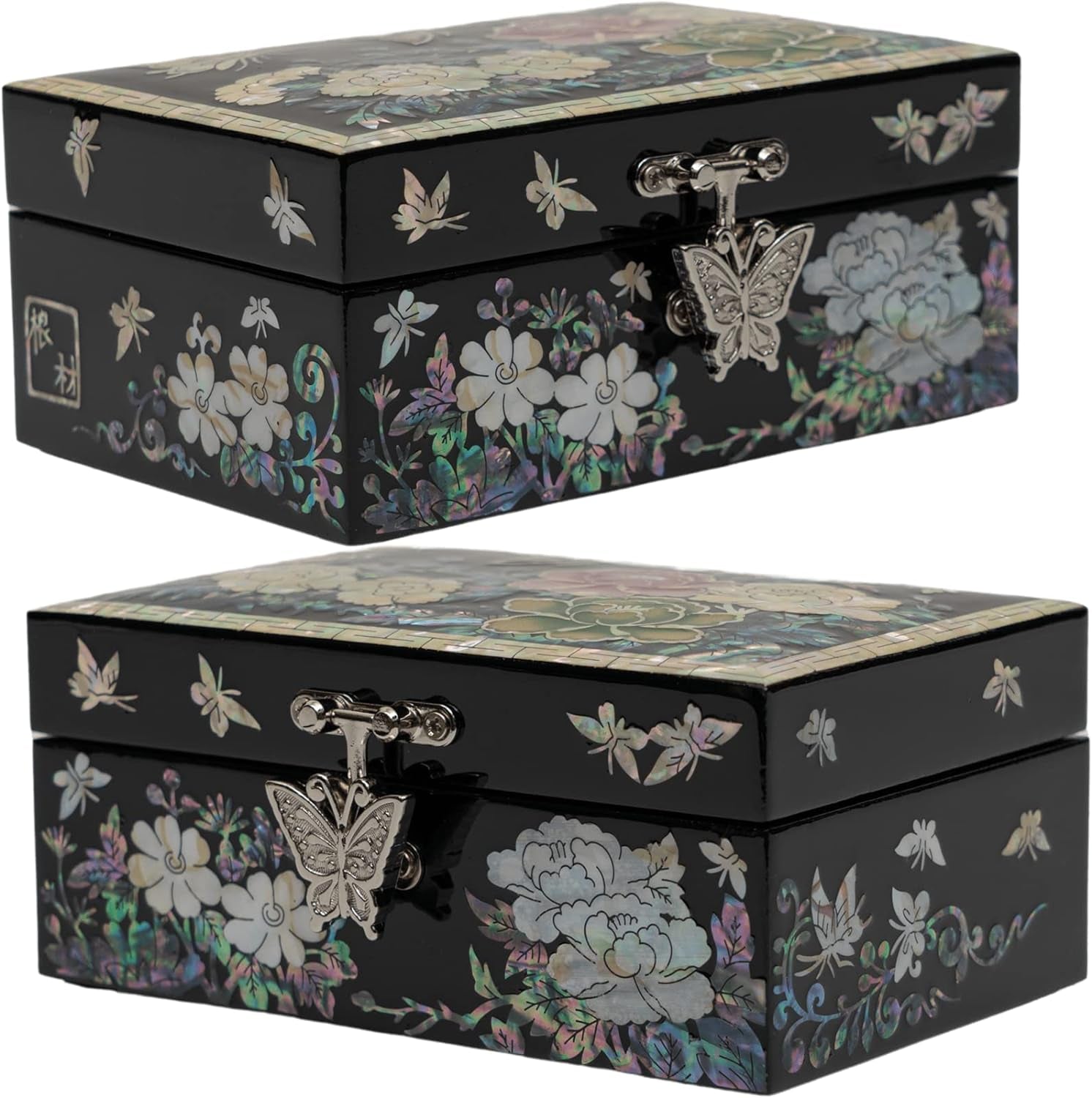 February Mountain Luxury Mother of Pearl Jewelry Box – Handcrafted Korean Keepsake Box with Floral and Butterfly Design, Ideal Christmas and Birthday Gift for Women, Mom, Sister, Wife, or Grandma