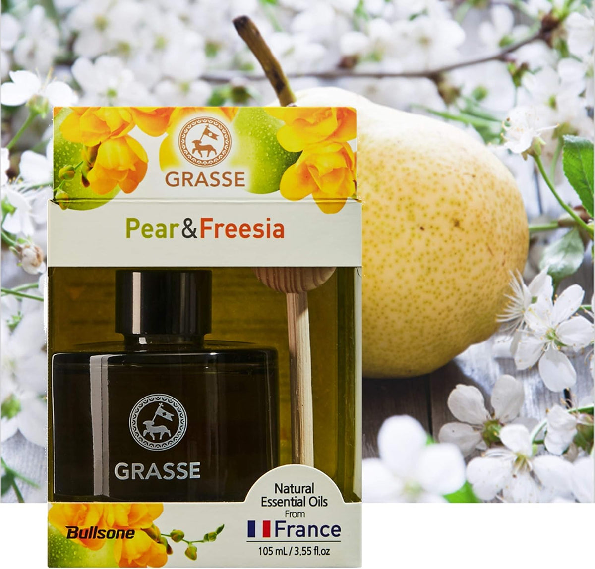 Bullsone Grasse Diffuser, Natural Car Air Fresheners, Luxury Car Perfume - Pear & Freesia Scent