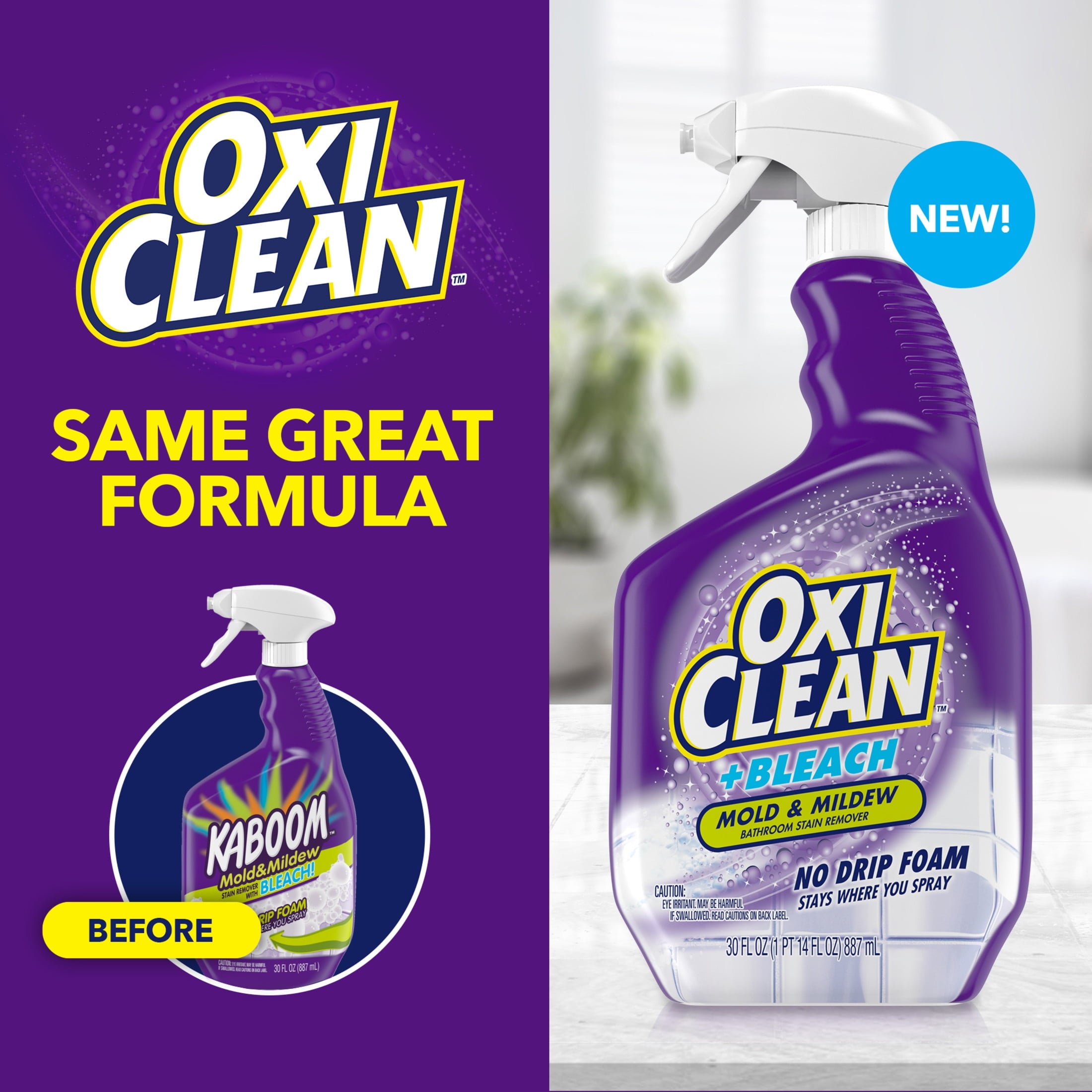 옥시크린 곰팡이얼룩 거품 제거제 Oxiclean plus Bleach, No Drip Foam, Mold & Mildew Bathroom Stain Remover, 30 Oz